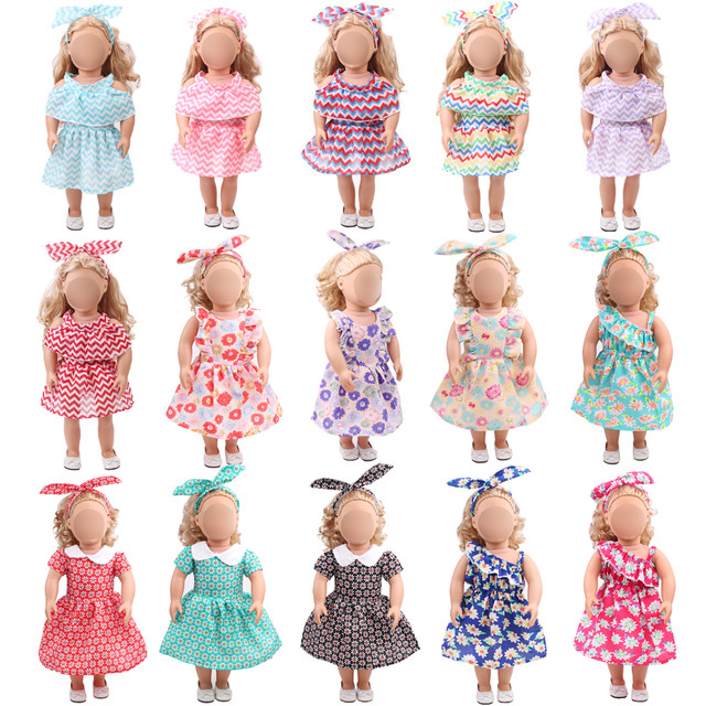 Boneca Roupas de Bebê Kawaii Verão Imprimir Vestido + Headband